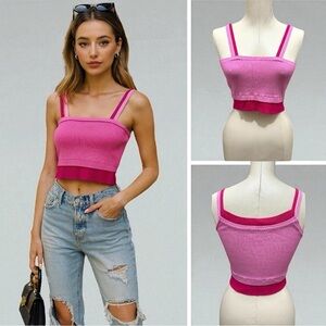 299 Cider | EUC Pink Ribbed Knit Double Strap Crop Top (Size S)